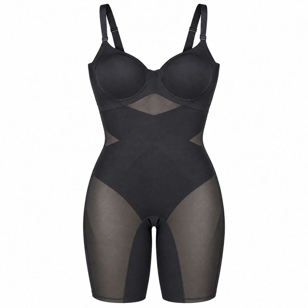 NWT Honeylove Mid-Thigh Bodysuit Shapewear Size Large Runway Black TPBS00010